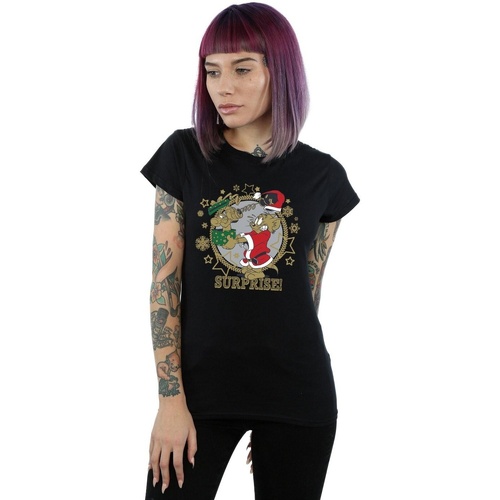 Vêtements Femme T-shirts manches longues Dessins Animés Christmas Surprise Noir