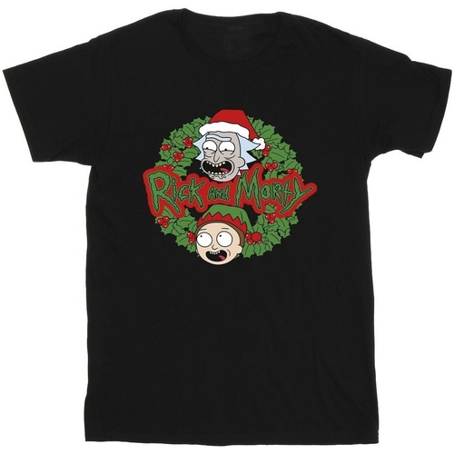 Vêtements Homme T-shirts manches longues Rick And Morty Christmas Wreath Noir