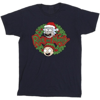 Vêtements Strada T-shirts manches longues Rick And Morty Christmas Wreath Bleu