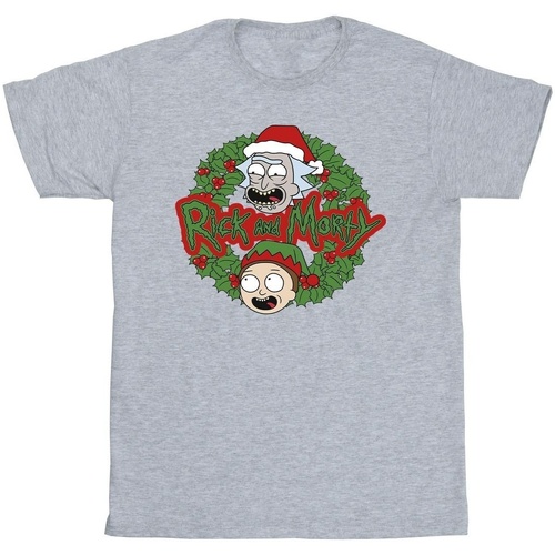 Vêtements Strada T-shirts manches longues Rick And Morty Christmas Wreath Gris