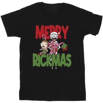 Vêtements Strada T-shirts manches longues Rick And Morty Merry Rickmas Noir