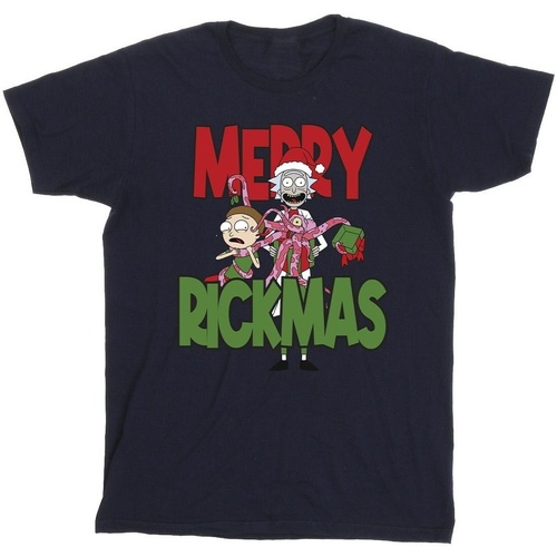 Vêtements Strada T-shirts manches longues Rick And Morty Merry Rickmas Bleu