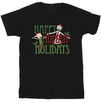 Vêtements Strada T-shirts manches longues Rick And Morty Happy Human Holidays Noir