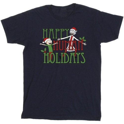 Vêtements Homme T-shirts manches longues Rick And Morty Happy Human Holidays Bleu