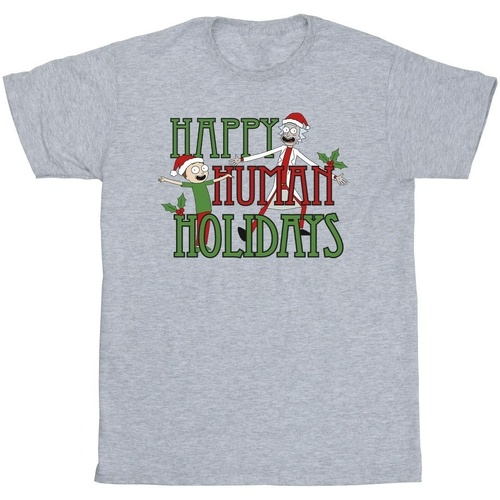 Vêtements Strada T-shirts manches longues Rick And Morty Happy Human Holidays Gris
