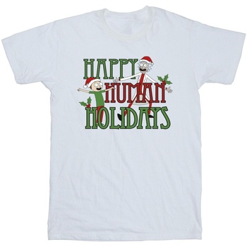 Vêtements Strada T-shirts manches longues Rick And Morty Happy Human Holidays Blanc