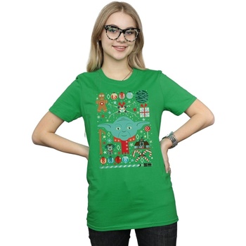 Vêtements Femme T-shirts manches longues Disney Yoda Christmas Vert
