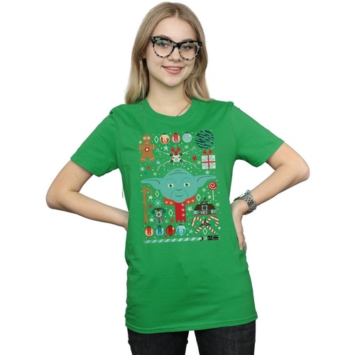 Vêtements Femme T-shirts manches longues Disney Yoda Christmas Vert
