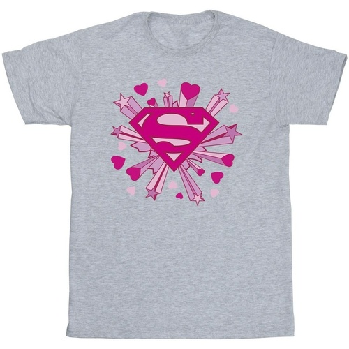 Vêtements Homme T-shirts manches longues Dc Comics Superman Pink Hearts And Stars Logo Gris