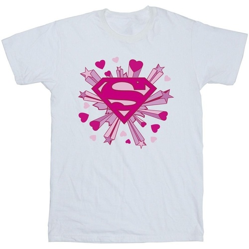 Vêtements Homme T-shirts manches longues Dc Comics Superman Pink Hearts And Stars Logo Blanc