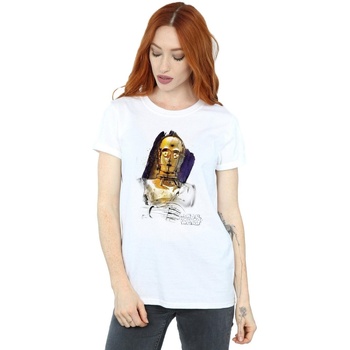 Vêtements Femme T-shirts manches longues Disney The Last Jedi C-3PO Brushed Blanc