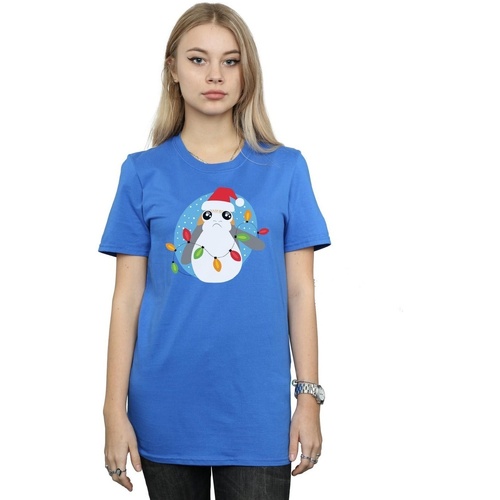 Vêtements Femme T-shirts manches longues Disney The Last Jedi Porg Christmas Lights Bleu