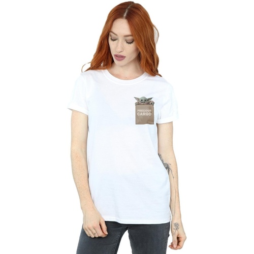 Vêtements Femme T-shirts manches longues Disney The Mandalorian Precious Cargo Faux Pocket Blanc