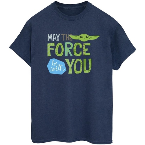 Vêtements Femme T-shirts manches longues Disney The Mandalorian May The Force Be With You Bleu