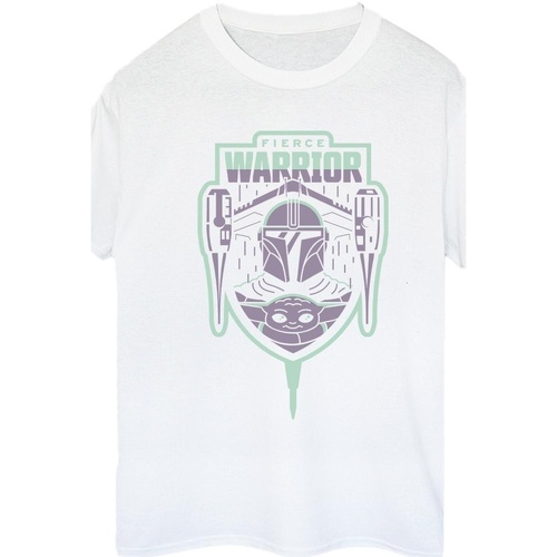 Vêtements Femme T-shirts manches longues Disney The Mandalorian Fierce Warrior Patch Blanc