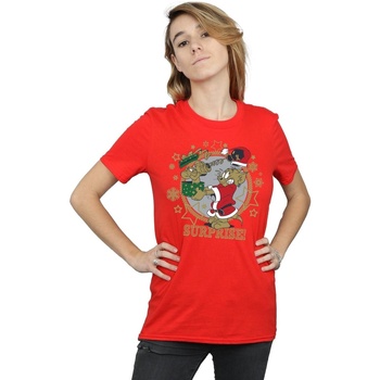 Vêtements Femme T-shirts manches longues Dessins Animés Christmas Surprise Rouge