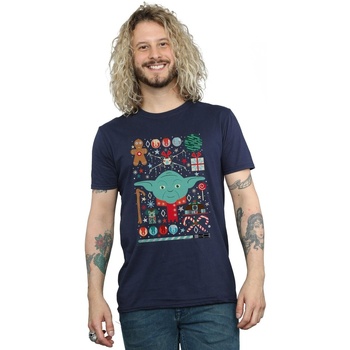 Vêtements Homme T-shirts manches longues Disney Yoda Christmas Bleu