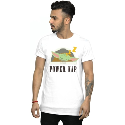Vêtements Homme T-shirts manches longues Disney The Mandalorian Power Nap Child Blanc