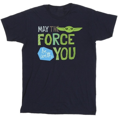 Vêtements Homme T-shirts manches longues Disney The Mandalorian May The Force Be With You Bleu