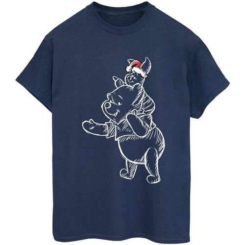 Vêtements Femme T-shirts manches longues Disney Winnie The Pooh Piglet Christmas Bleu