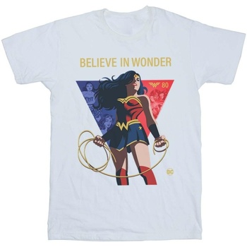 Vêtements Femme T-shirts manches longues Dc Comics Wonder Woman 80th Anniversary Believe In Wonder Pose Blanc