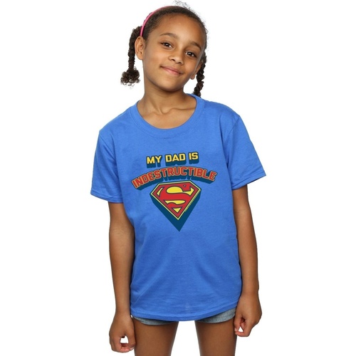 Vêtements Fille T-shirts manches longues Dc Comics Superman My Dad Is Indestructible Bleu