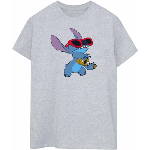 Vêtements Femme T-shirts manches longues Disney Lilo And Stitch Guitar Gris
