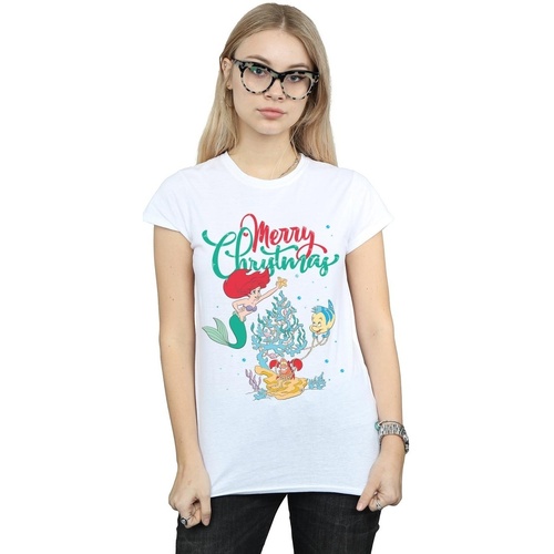 Vêtements Femme T-shirts manches longues Disney Princess Ariel Merry Christmas Blanc