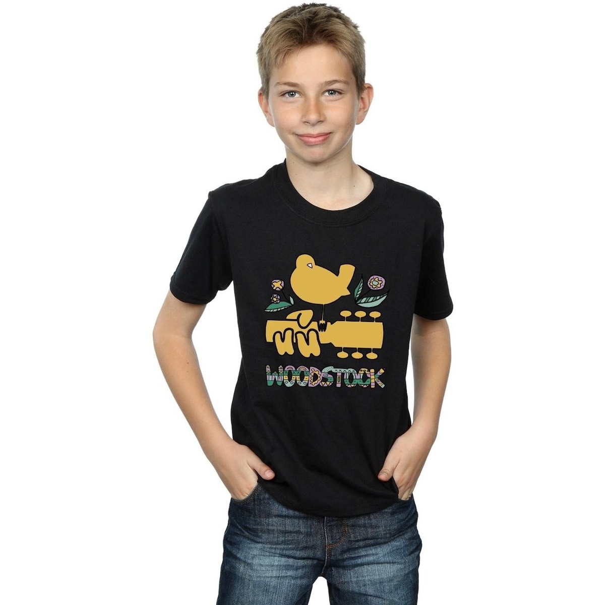 Vêtements Garçon T-shirts manches courtes Woodstock Bird Aztec Pattern Noir