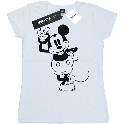 Vêtements Femme T-shirts manches longues Disney Mickey Mouse Peace Hand Blanc