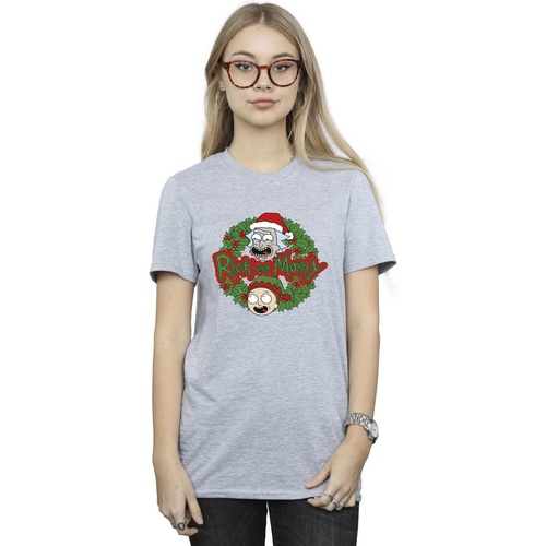 Vêtements Femme T-shirts manches longues Rick And Morty Christmas Wreath Gris