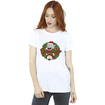 Vêtements Femme T-shirts manches longues Rick And Morty Christmas Wreath Blanc