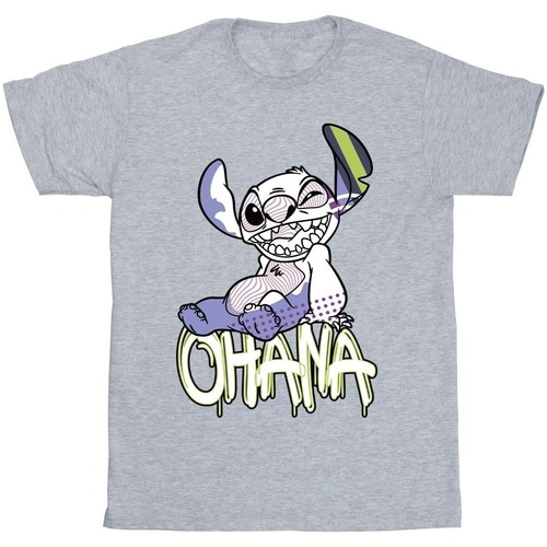 Vêtements Garçon T-shirts manches courtes Disney Lilo And Stitch Ohana Graffiti Gris