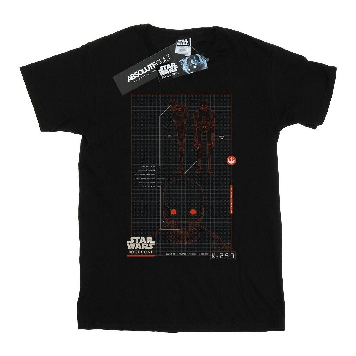 Vêtements Garçon T-shirts manches courtes Disney Rogue One K-2SO Schematic Noir