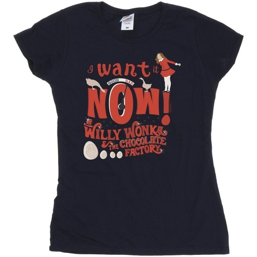 Vêtements Femme T-shirts manches longues Willy Wonka Verruca Salt I Want It Now Bleu