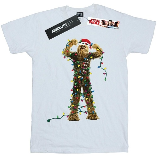 Vêtements Garçon T-shirts manches courtes Disney Chewbacca Christmas Lights Blanc