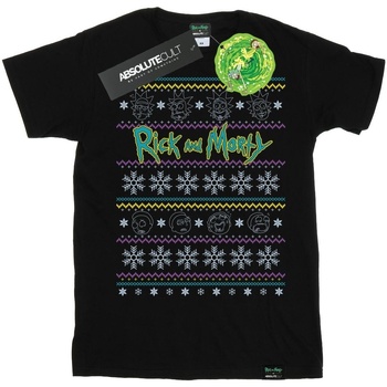 Vêtements Strada T-shirts manches longues Rick And Morty Christmas Faces Noir