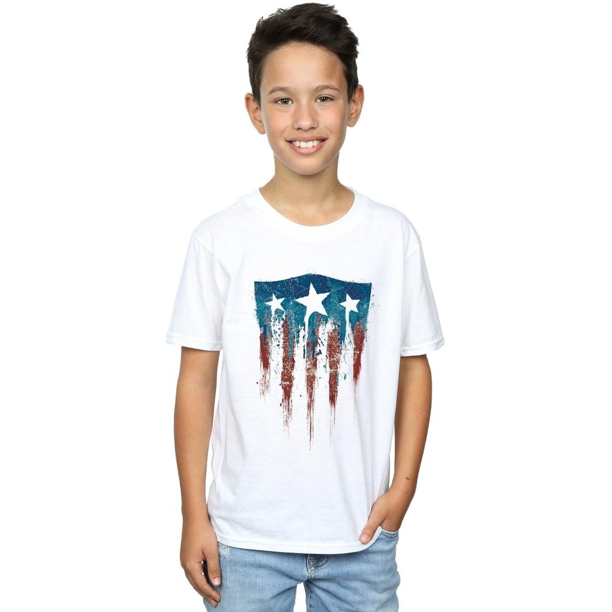 Vêtements Garçon T-shirts manches courtes Marvel Captain America Flag Shield Blanc
