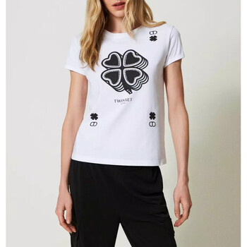 Vêtements Femme T-shirt Con Stampa E Strass Twin Set T-SHIRT CON STAMPA QUADRIFOGLIO Art. 241TP2702 