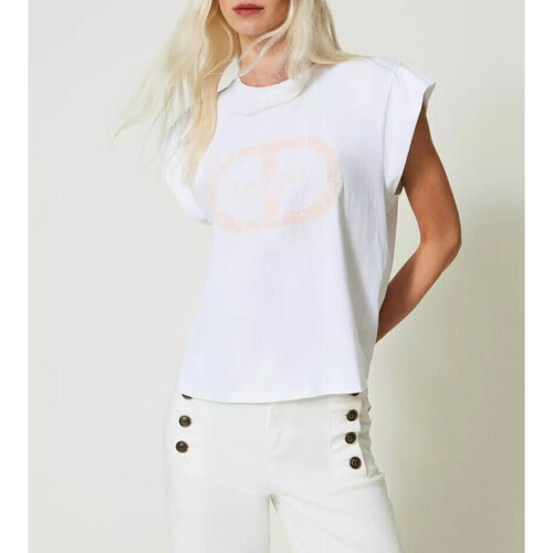 Vêtements Femme T-shirt Over Con Ricamo Art Twin Set T-SHIRT CON OVAL T E MANICHE AD ALETTA Art. 241TP2213 