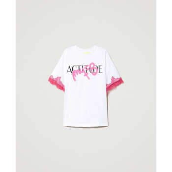 Vêtements Femme Mules / Sabots Twin Set T-SHIRT MYFO CON STAMPA LOGO E PIZZO Art. 231AQ2014 