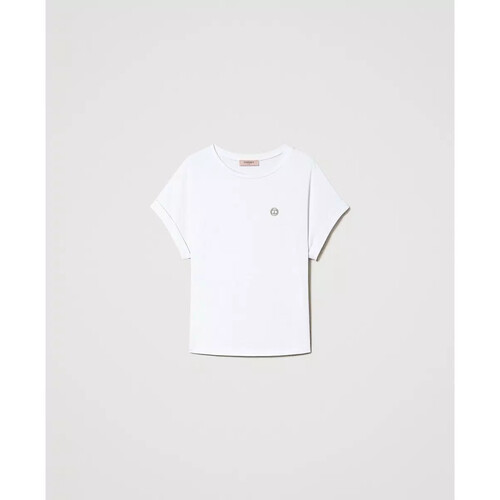 Vêtements Femme T-shirt Con Stampa E Strass Twin Set T-SHIRT CON ACCESSORIO OVAL T Art. 241TP2215 