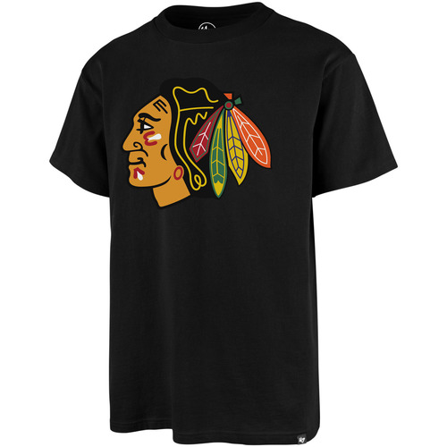 Vêtwo-tone T-shirts & Polos '47 Brand 47 NHL TEE CHICAGO BLACKHAWKS PRINT ECHO JET BLACK 