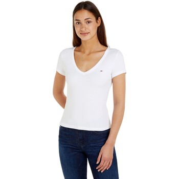 Vêtements Femme T-shirts manches courtes Tommy Jeans CAMISETA AJUSTADA ESSENTIAL MUJER   DW0DW17385 Blanc