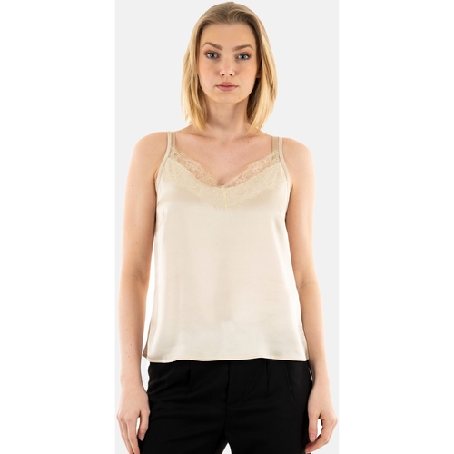 Vêtements Femme White crewneck T-shirt with a black logo embroidery from Freeman T.Porter 23324467 Beige