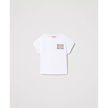 Vêtements Femme T-shirt Con Stampa E Strass Twin Set T-SHIRT CON ETICHETTA LOGO E RICAMO Art. 241TP2211 