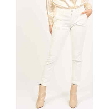Vêtements Femme Pantalons Yes Zee Pantalon chino femme  en coton Blanc