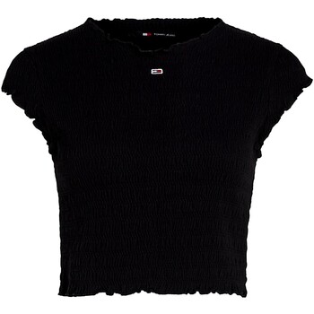 Vêtements Femme T-shirts manches courtes Tommy Jeans CAMISETA ESSENTIAL CON FRUNCIDO   DW0DW17888 Noir