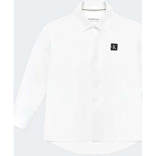 Vêtements Garçon Chemises manches longues Calvin Klein Herringbone JEANS  Blanc