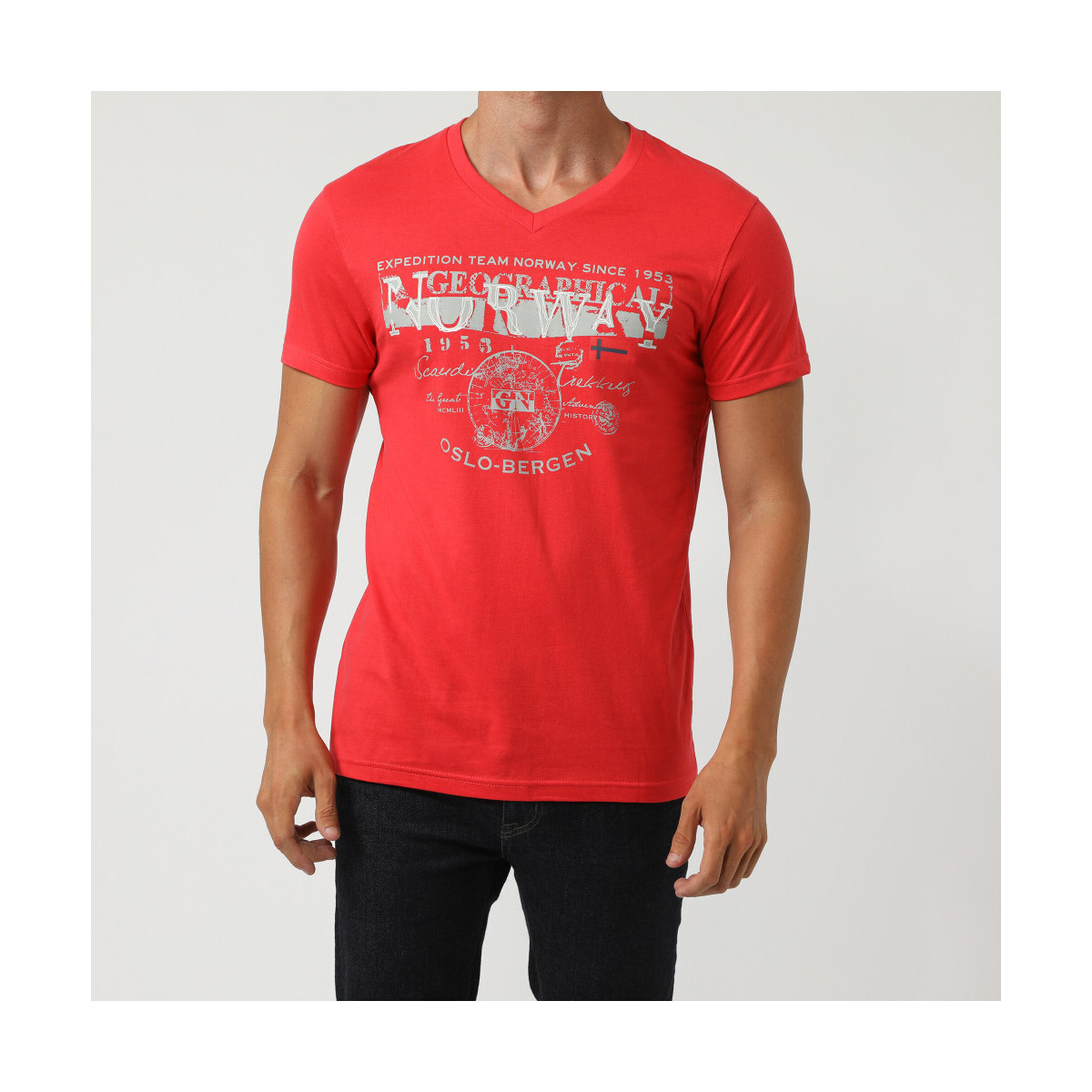 Vêtements Homme T-shirts manches courtes Geographical Norway T-Shirt casual en coton Rouge